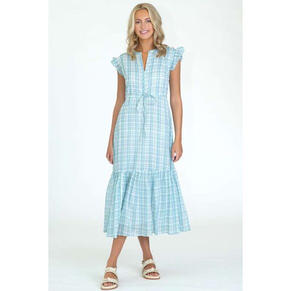 Olivia James the Label Delia Blue Plaid 100% Cotton Maxi Sundress, size M - Picture 1 of 6
